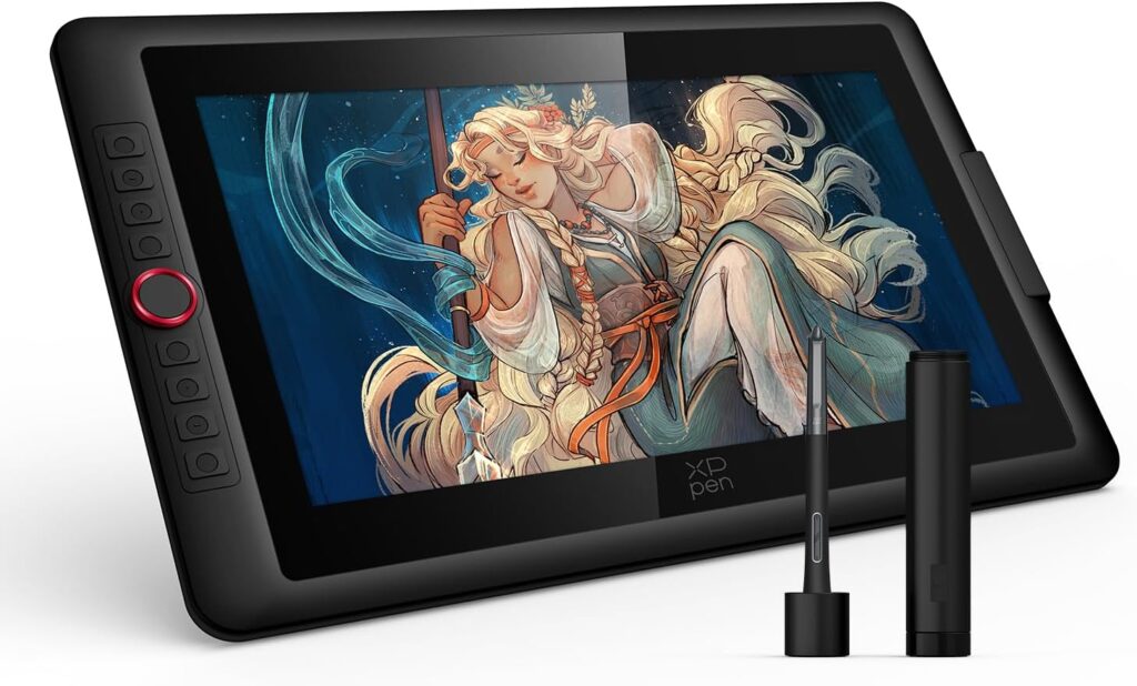 XPPen Artist 15.6 Pro V2 drawing tablet with screen displaying digital art