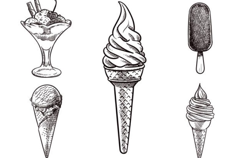 Five sketches of ice cream