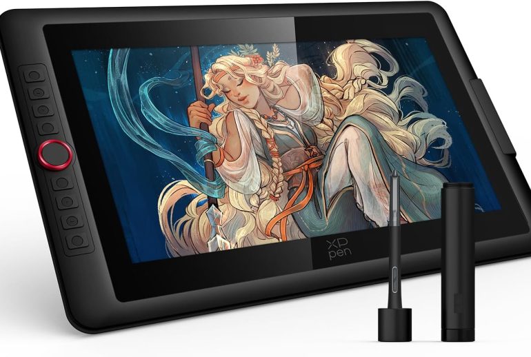 XPPen Artist 15.6 Pro V2 drawing tablet with screen displaying digital art